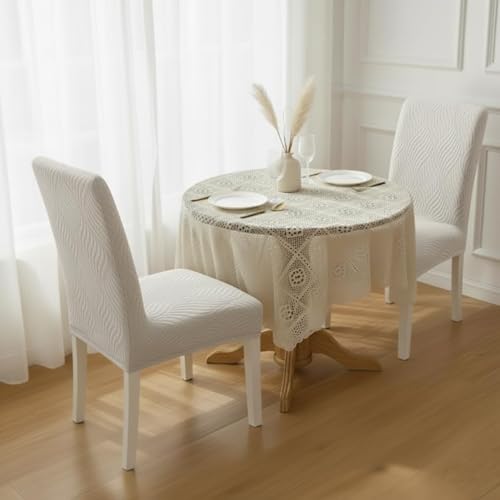 Image of HOMETHREADS Elastic Jacquard Chair Cover - Stretchable, Removable & Washable Short Dining Chair Slipcover | Durable Seat Protector for Kitchen, Dining Room & Banquet Chairs (Light Grey, Pack of 6)