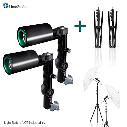 LimoStudio Photography Flash Cold Shoe Mount Adapter Bulb Socket, 33" White Umbrella Lighting Reflector, Tripod Photo Stand, Single Head Photo Bulb Socket, Hot Shoe Mount, AGG2789