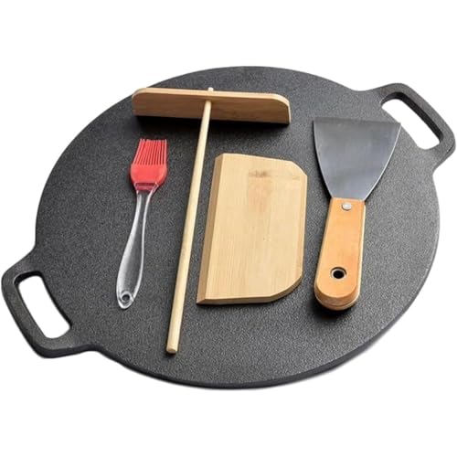 鋳鉄 スキレット クレープパン 無塗装 ノンスティック シーズニング済 対応 クレープメーカー 家族団らん デザート お菓子作り 両手鍋 コンパクト ArcticDeer (ブラック,30cm)