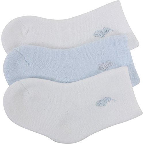 Polo Ralph Lauren Infant Boy's 3-Pk White/Blue Terry Quarter Socks Sz 0-6 Months