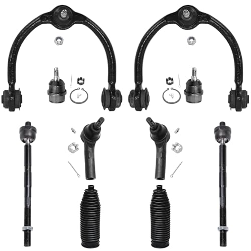 Image of Detroit Axle - 10pc Front End Kit for 2005-2010 Jeep Commander Grand Cherokee, 2 Upper Control Arms with Ball Joint 2 Lower Ball Joints 4 Inner Outer Tie Rods 2 Boots 2006 2007 2008 2009 Replacement
