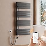 S'AFIELINA Toallero electrico baño1041×500mm,radiador toallero electrico con termostato, WiFi, Temporizador programable, Pantalla LCD, 600 W Ahorro energético toalleros de baño electrico, Antracita