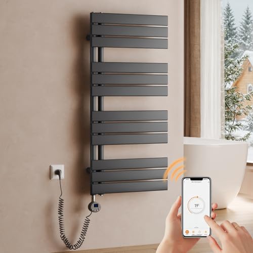 S Afielina Toallero Electrico Baño1041 500mm,Radiador Toallero Electrico Con Termostato, Wifi, Temporizador Programable, Pantalla Lcd, 600 W Ahorro Energético Toalleros De Baño Electrico, Antracita