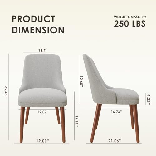 Image of MALOL Dining Room Chair Set of 2, Upholstered Kitchen Chairs with Wood Legs, High-Back Padded Dining Chairs for Dining Room /Restaurant /Cafe, Light Grey