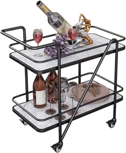Image of Brown Art SHOPPEE 2 Tier Solid Metal Bar Trolley Serving Trolley Coffee Table Bar Trolley Serving with Wheel Home and Restaurant Mobile Cart for Food Serving Table for Living Room (Black & White)