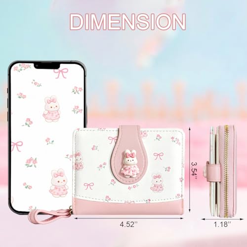 Image of Cute Print Wallet Blueberry Strawberry Cherry Wallet with Credit Card Holder Zipper Coin Purse for Women Girls (RABBIT)