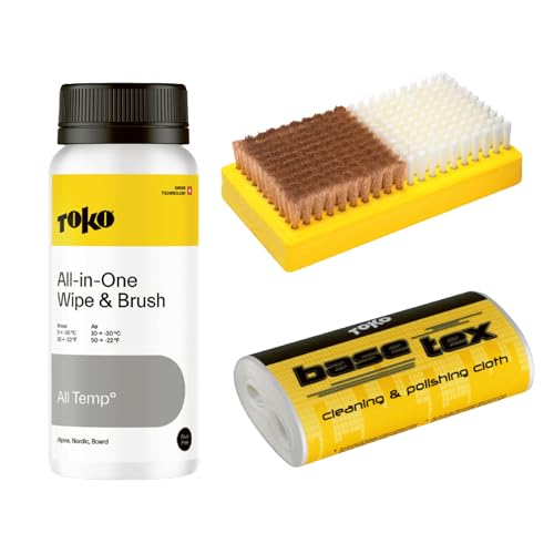 TOKO All-in-One Wipe & Brush Kit - Ski & Snowboard Wax & Care Kit - No Iron Needed - 250 ml