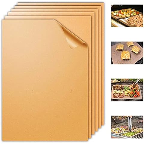 Aoocan Copper Grill Mat Set of 6-100% Non Stick Heavy Duty BBQ Grill Mats, Reusable and Easy to Clean, Works on Electric Grill Outdoor Gas Charcoal BBQ as Seen on TV- Extended Warranty Cover