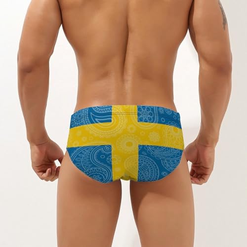 Sweden Flag Paisley Pattern Novelty Men's Swimming Brief Swimwear Pants Trunks Beach Shorts Underwear2