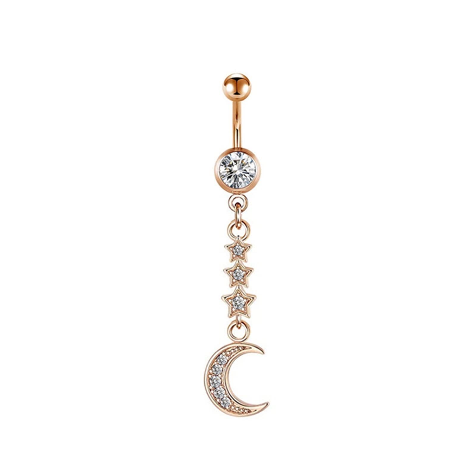 Banane Piercing, Bauchpiercing Rosegold Roségold Edelstahl 8 Stück 14G Bauchnabelpiercing Damen Weiß Rund Zirkonia Blumenmond Rund Weiß