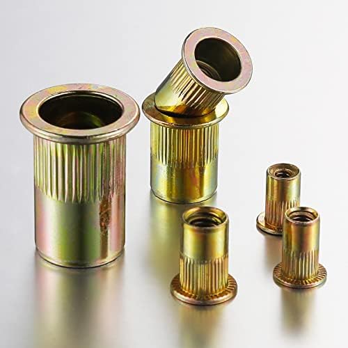 Rivet Nut 5/16-18UNC 100Pcs Yellow Zinc Plated Finish Flat Head Rivnut Threaded Insert Nut Knurled Body