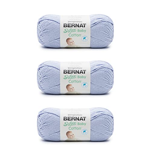Image of Bernat Softee Baby Cotton Yarn for Crocheting Soft, Pale Periwinkle, 3-Pack | #3 DK Light Yarn, 60% Cotton 40% Acrylic, Soft Baby Yarn for Clothes, Blankets, Knitting, 254yds, 120g /4.23oz per skein