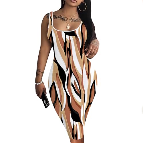 Image of Nimsruc Women Casual Sexy Tank Top Bodycon Dress Summer Pencil Sleeveless Basic Midi Club Dresses
