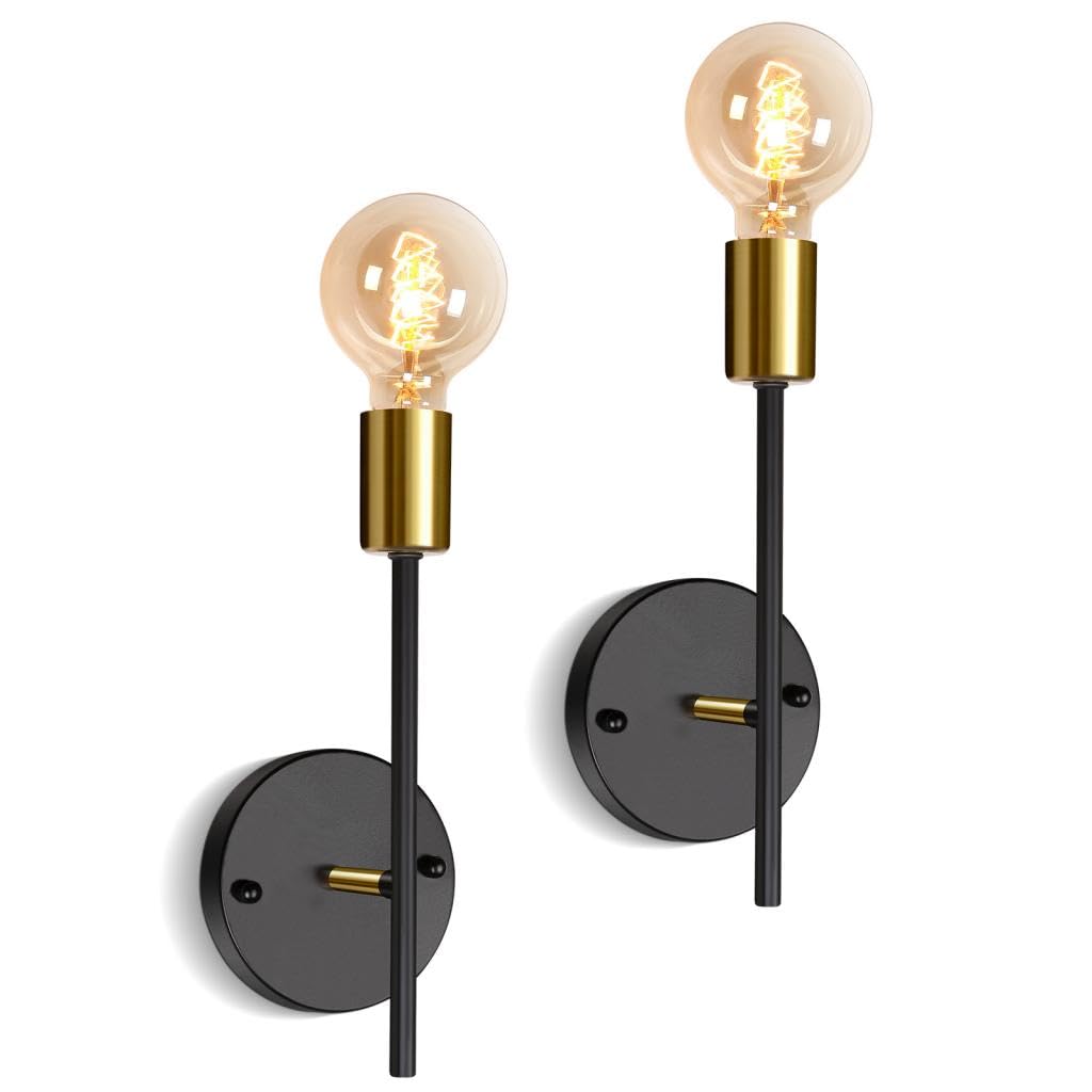 TOKTOP Set of 2 Interior Wall Lamps, Industrial Retro Wall Lamp, Ceiling Light Fixture for Restaurant Bar Living Room Cafe Hallway, Black and Gold