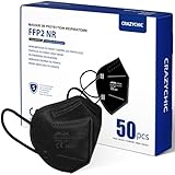 CRAZYCHIC - 50x Masque FFP2 NR Noir - Norme CE EN149 - Masque de Protection Respiratoire Certifié - Haute Filtration 5 Couches CE0598 - Stock France Livraison Rapide - Boîte 50 pièces