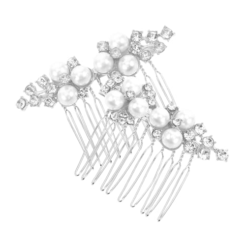 FOMIYES フェイクパール ラインストーン ヘアコーム クリップ 2個セット 結婚式用ヘアアクセサリー ブライダルヘアスタイル 花柄デザイン 金属素材 ウェディング