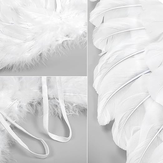 Devil Costume Women,Black Angel Wings White Angel Wings Costume Red Angel Wings Red Devil Horns and Fork Devil Set,Dark Angel Halloween Fancy Dress Costume Party for Kids Adults (White) - Image 4