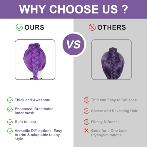 Rumi Long Purple Wig Braid, Anime Rumi Costume Hair Wig for Halloween Cosplay Props Adjustable Cap for Women and Girls4