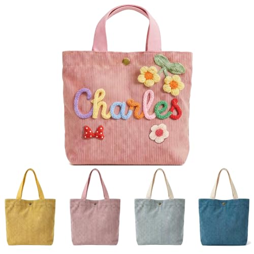 Bolsa Tote de Pana Personalizada con Flor 3D miniatura 1