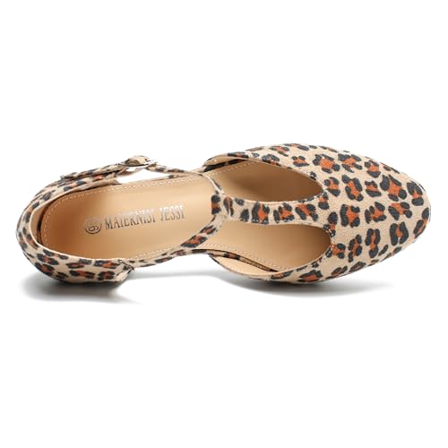 Image of MAIERNISI JESSI Women's T-Strap Mary Jane Pumps, Low Block Heel, Closed Toe, Buckle Ankle Strap