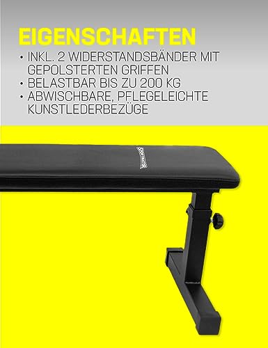 verstellbare Hantelbank – Flachbank für vielseitiges Krafttraining, 5-fach höhenverstellbar (38-54 cm), gepolsterte und rutschfeste Sitz-/Liegefläche, belastbar bis 200 kg – Bild 4