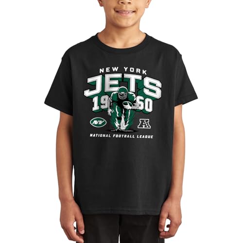 Junk Food NFL - Unisex Youth Short Sleeve Fan Tee - New York Jets Halfback Blast - Officially Licensed - Black - XL