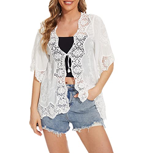 Berax Damen Bolero Sommer 3/4 Ärmel Crochet Cardigan Strickjacke Hohl...