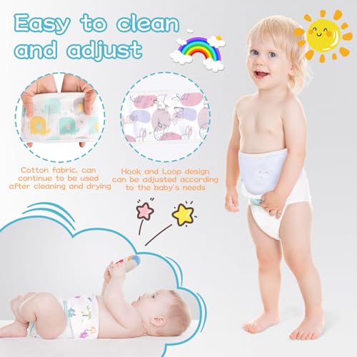 Image of 4 Pack Umbilical Cord Belly Band, Soft Cotton Adjustable Newborn Navel Wrap, Cartoon Infant Tummy Protector for 0-12 Months, Baby Shower Gift