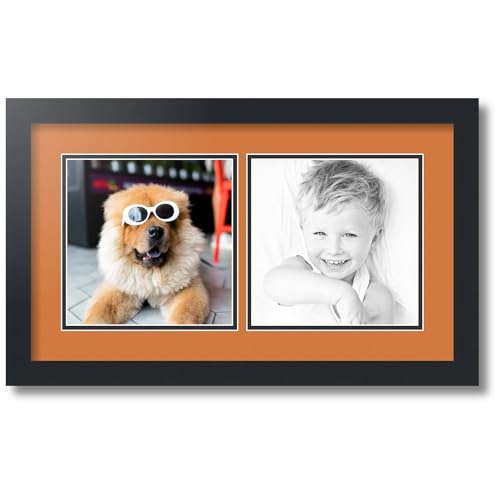 ArtToFrames Collage Photo Frame Double Mat with 2 - 8x8 Openings and Satin Black Frame