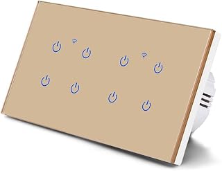 WiFi Smart Lichtschalter Touch-Panel für Tuya App Fernbedienung gehärtetes Glas Stimme für Alexa 2 bis 8 Gang Gold (8 Gang)