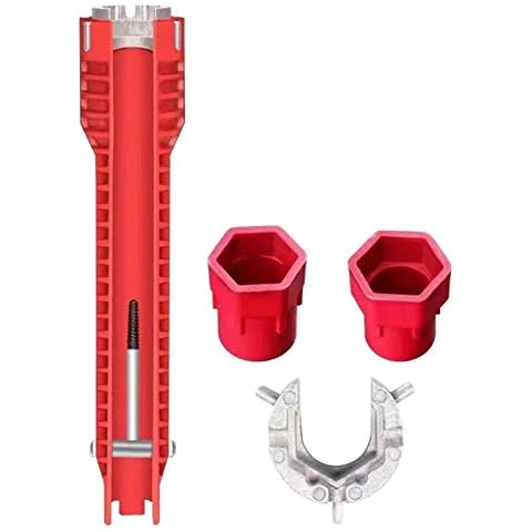 AUTUUCKEE 8 in 1 Sink Faucet Installer Multifunctional Faucet Wrench Tool Water Pipe Spanner for Toilet Bowl Bathroom Kitchen Plumbing Repair Faucet Wrench Sink Installer Tool (Red) Cover