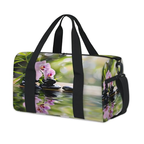 Zen with Flower Stones Travel Duffel Bag for Women and Men, Sport Tote Gym Bag Carry on Weekender Overnight Bags