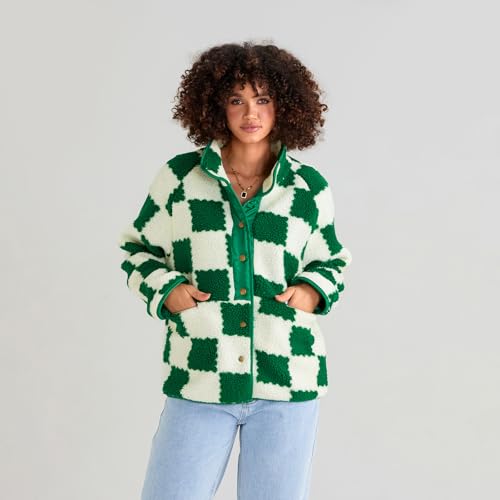 Jacket for Women 2025 Plaid Long Sleeve Lightweight Fleece Jacket Button Down Checkerboard Sherpa Coats Fall Outwear3
