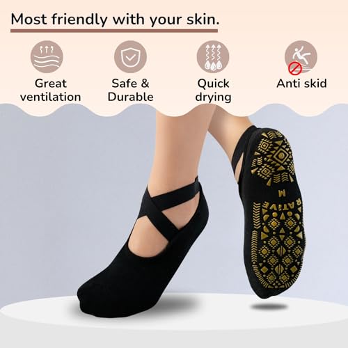 RATIVE X-Cross Straps Anti Slip Non Skid Barre Yoga Pilates Hospital Socks with grips for Mens Womens4