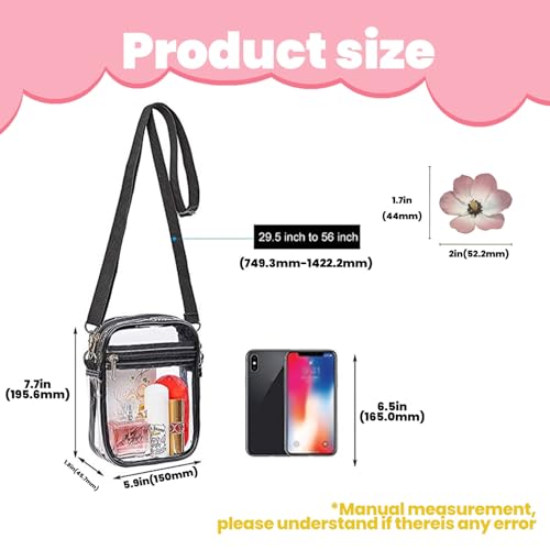 DIY Transparent Crossbody Bag with 10PCS Flower Stickers at Random, Stadium Approved Clear Purse with Strap, Black2