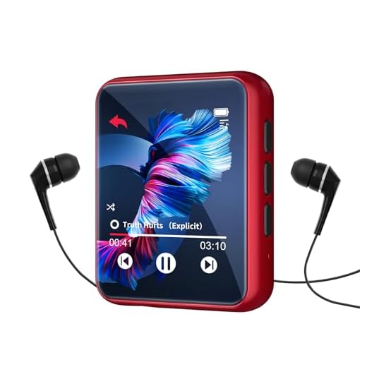 MP3 Player Bluetooth 5.3 Full Touch Screen Color Screen Mini MP3 Player, HiFi Lossless Music Player with Speakers, FM Radio, Recording, Support up to 128GB (red)