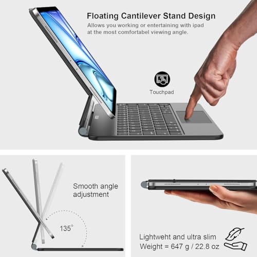 Image of Keyboard Case for iPad Air 11-inch M4 /M3 / Air 5th 4th Generation - Magic-Style Magnetic Keyboard Case with Multi-Touch Trackpad Compatible with Apple iPad Air 11 inch M4 /M3 /M2 (2026 /2025 /2024), Air 5