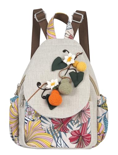 Image of Small Canvas Backpack, Retro Boho Washed Hippie for Women Daily Commute (Gourd Decorations)