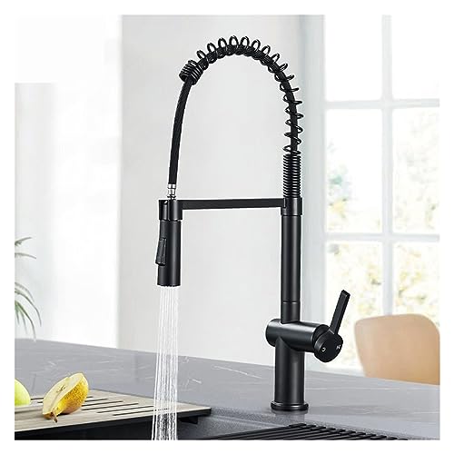 Grifo extraíble negro con boquilla de doble función y mezclador de latón para cocina 3
