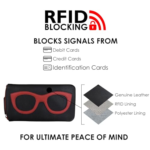 Image of ili New York Smooth Leather Soft Eyeglass Case, Zip Closure with RFID Blocking Lining, Travel-Friendly in Vibrant Colors