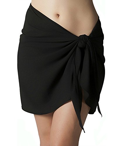 Short Plus Size Black Swimsuit Sarong Cover Up with Built in Ties