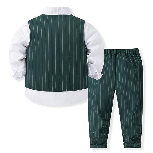 Image of Kimocat Boys 3Pcs Clothing Sets Elegant Long Sleeve Shirts + Vest with Flower+Pants Party Suit