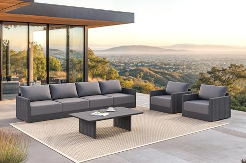 Image of PURPLE LEAF 7-PC Outdoor Furniture Set w /Table, Modular Aluminum, Gray