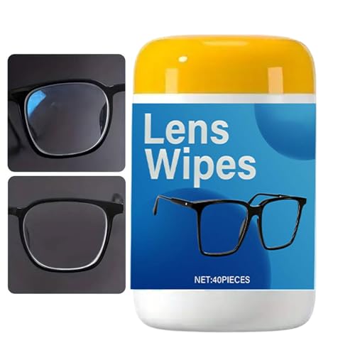 Toallitas para lentes – 40 toallitas de limpieza antivaho para gafas, paño limpiador de lentes para teléfono, laptop, computadora, cámara, gimnasio, escuela, viajes, viajes, 40 unidades