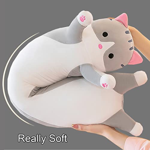 Image of Giant Cat Pillow Plush Cartoon Kitty Sleeping Hugging Pillow, Cuddly Soft Long Kitten Body Pillow Doll Cat Cushion Toy for Kids Girlfriend (Gray, 90cm /35.4inch)