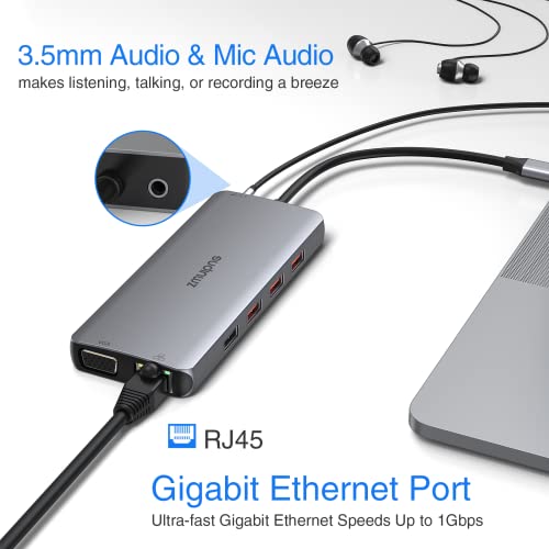 Usb C Docking Station Dual Monitor Hdmi For Dell Hp, Laptop Docking Station Usb Type C Hub Multiport Adapter Thunderbolt 3 Dongle Usb-C To 2 Hdmi,Ethernet,Vga,Usb3.1,Usb2.0,Audio For Surface, Lenovo #TOP6