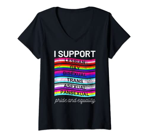 Damen LGBTQ I support pansexual asexual trans bisexual gay lesbian T-Shirt mit V-Ausschnitt