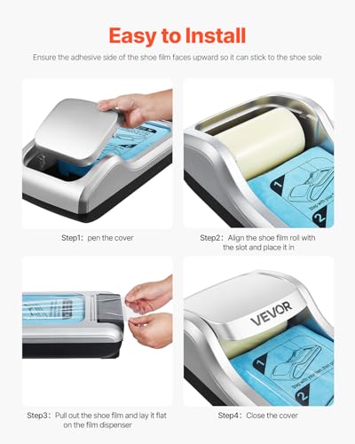 VEVOR Schuhüberzieher-Spender, Automatischer Schuhüberzieher mit 1 Rolle (600 Stück) Einweg-Sohlenmembran, Passend für Größen bis US 11, für Zuhause, Büro, Labor, Fabrik, Krankenhaus, Silber