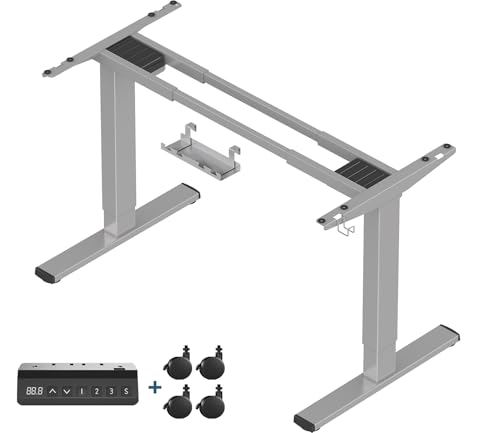 Flamaker Höhenverstellbarer Schreibtisch Gestell mit 2 Motoren, USB-C und Kabelbox, Höhenverstellbarer Schreibtisch Elektrisch, Tischbeine Höhenverstellbar Standing Desk（Grau）