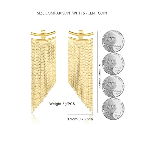 Long Big Golden Tassel Dangle Earrings for Women 925 Sterling Silver Post Long Dangle Statement Earrings Hypoallergenic Sparkly Fringe Earrings for Prom Party2
